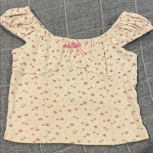 RSQ Tilly’s Junior Med Ditsy Floral Bow Emma Top Cream & Pink Y2K Cottage-core